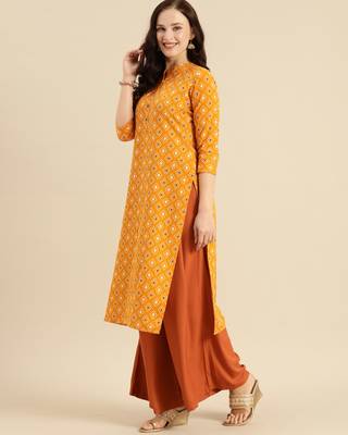 Yellow printed cotton ethnic-kurtis 3