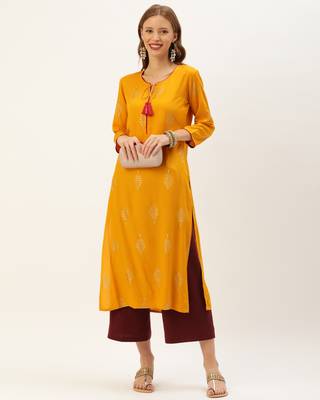 Yellow printed rayon ethnic-kurtis 4