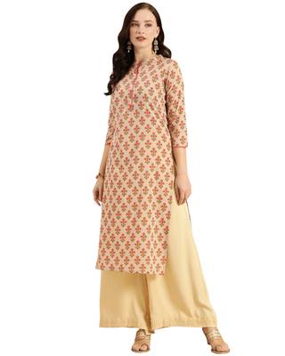 Beige printed cotton ethnic-kurtis 1