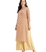 Beige printed cotton ethnic-kurtis