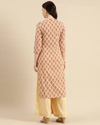 Beige printed cotton ethnic-kurtis 2