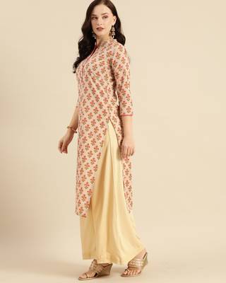 Beige printed cotton ethnic-kurtis 3