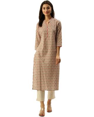 Beige printed cotton ethnic-kurtis 1