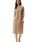 Beige printed cotton ethnic-kurtis