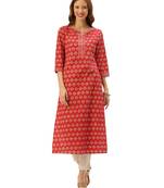 Pink printed cotton ethnic-kurtis