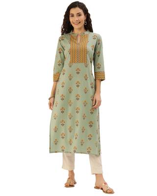 Green printed cotton ethnic-kurtis 1