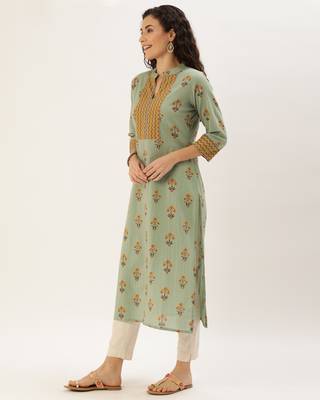 Green printed cotton ethnic-kurtis 3