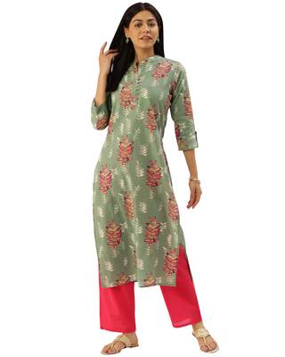  Green printed cotton ethnic-kurtis 1