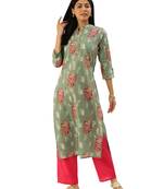  Green printed cotton ethnic-kurtis