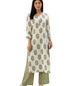 White printed cotton ethnic-kurtis