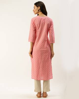 Pink printed cotton ethnic-kurtis 2