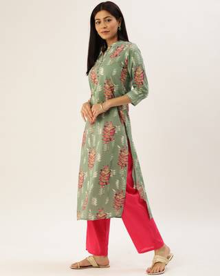  Green printed cotton ethnic-kurtis 3