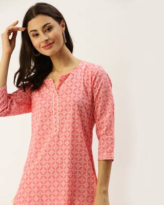 Pink printed cotton ethnic-kurtis 4