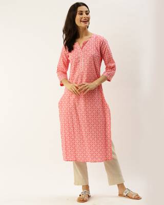 Pink printed cotton ethnic-kurtis 5
