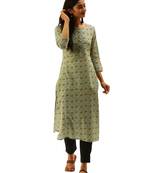 Green printed cotton ethnic-kurtis