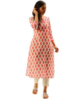 White printed cotton ethnic-kurtis 1