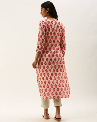 White printed cotton ethnic-kurtis 2