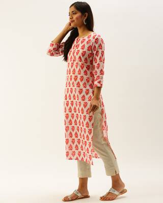 White printed cotton ethnic-kurtis 4