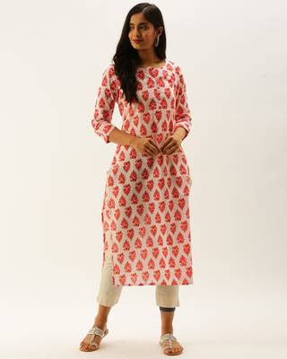 White printed cotton ethnic-kurtis 5