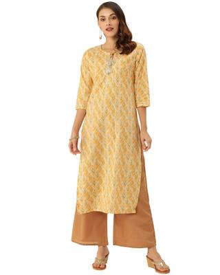 Beige printed cotton ethnic-kurtis 1
