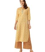 Beige printed cotton ethnic-kurtis