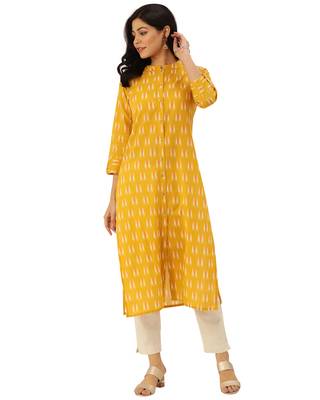 Yellow printed cotton ethnic-kurtis 1
