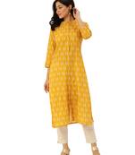 Yellow printed cotton ethnic-kurtis