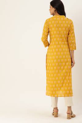 Yellow printed cotton ethnic-kurtis 2