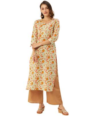 Rajnandini Beige printed cotton ethnic-kurtis 1
