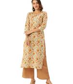 Rajnandini Beige printed cotton ethnic-kurtis