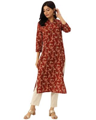 Maroon printed cotton ethnic-kurtis 1