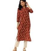 Maroon printed cotton ethnic-kurtis