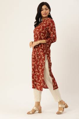 Maroon printed cotton ethnic-kurtis 2