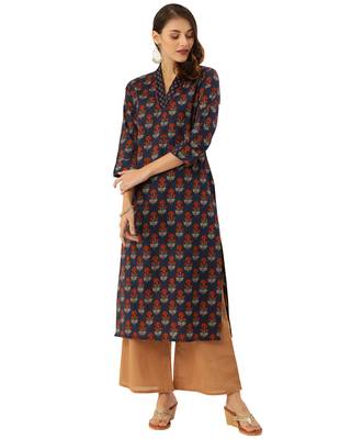 Blue printed cotton ethnic-kurtis 1