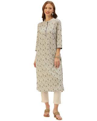 Beige printed cotton ethnic-kurtis 1