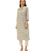 Beige printed cotton ethnic-kurtis