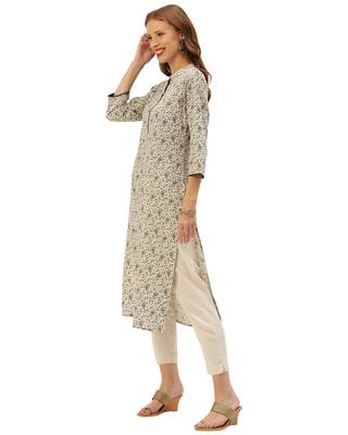 Beige printed cotton ethnic-kurtis 3