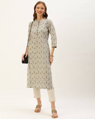 Beige printed cotton ethnic-kurtis 4