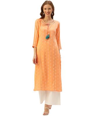 Orange printed cotton ethnic-kurtis 1