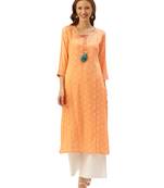 Orange printed cotton ethnic-kurtis