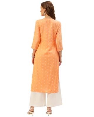 Orange printed cotton ethnic-kurtis 2