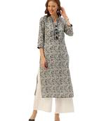Grey printed cotton ethnic-kurtis