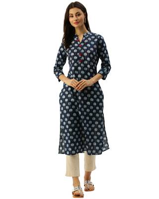 Blue printed cotton ethnic-kurtis 1