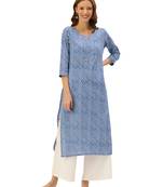 Blue printed cotton ethnic-kurtis