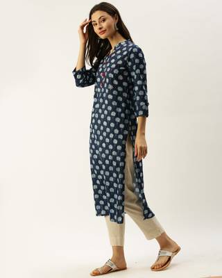 Blue printed cotton ethnic-kurtis 3