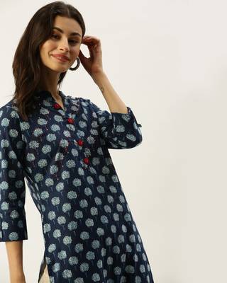 Blue printed cotton ethnic-kurtis 4