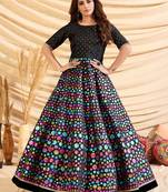 Black pigment foliage Taffeta Silk Party Wear gown