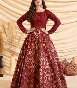 Maroon pigment foliage Taffeta Silk Party Wear gown