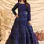 Navy-Blue pigment foliage Taffeta Silk Party Wear gown