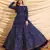 Navy-Blue pigment foliage Taffeta Silk Party Wear gown
